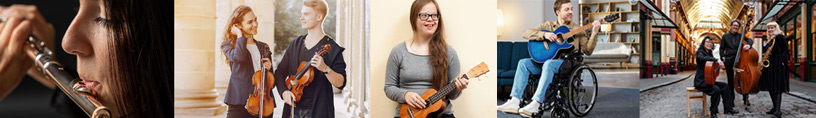 Das Bild zeigt Musiker mit körperlichen Einschränkungen.